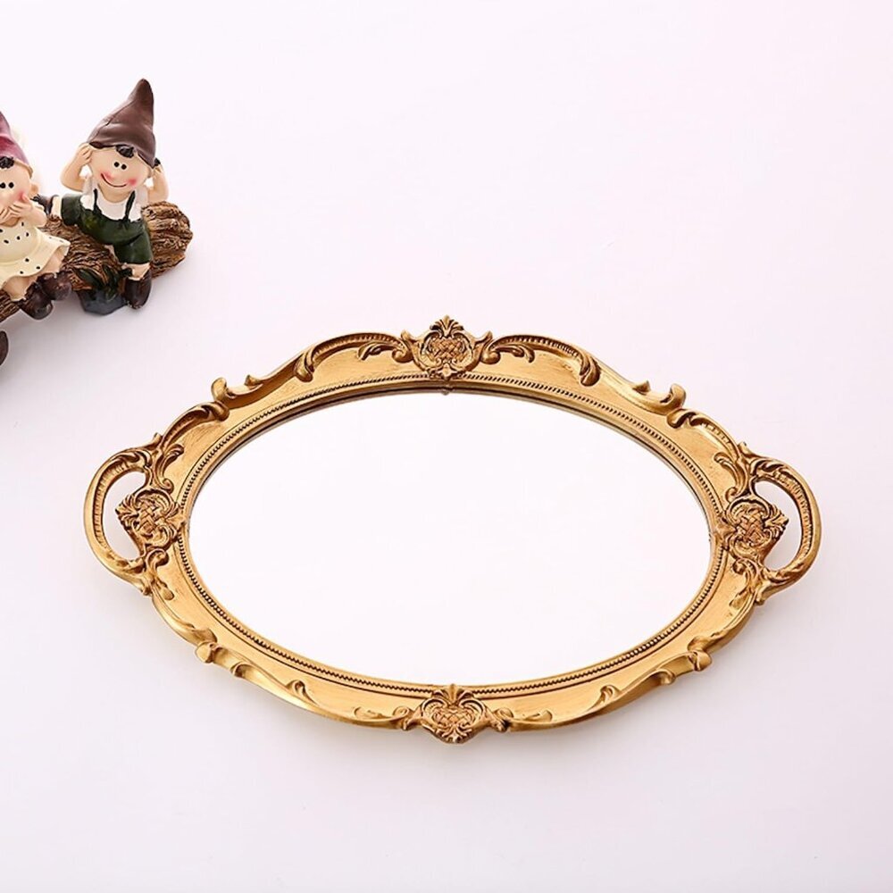Vintage Mirror Tray Gold Framed Wall Mirror- Antique Decor for Home & Baroque Ro - Picture 8 of 9